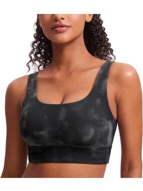 CRZ YOGA Butterluxe U Back Longline Padded Sports Bra~Grey Tie Dye Flowers